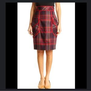 PLENTY BY TRACEY REESE Red Wool Plaid Skirt SZ 4 ANTHROPOLOGIE